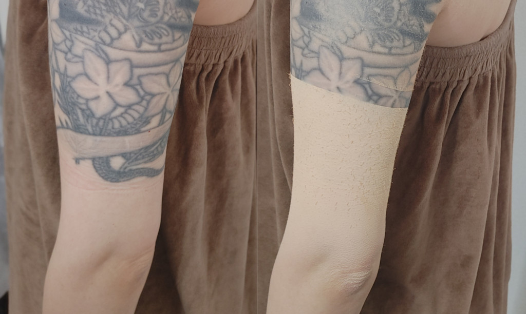 刺青カバー リハーサルメイクについて結婚式当日の仕上がりを確認するため、リハーサルメイクも可能です。 刺青部分の一部を実際にカバーし、カバー力や仕上がり、色味の確認を行います。 リハーサルを行うことで、当日も安心してメイクを受けていただくことができます